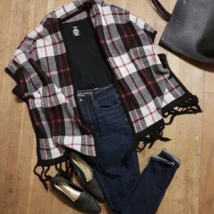 Black Red and White Poncho Wrap - Women's Small